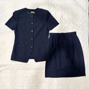 Ascot Tokyo Navy Blue Short Sleeve Blazer and Skirt Set. XS
